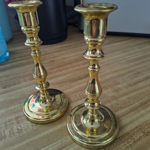 Baldwin Shiny Gold Candle Holders - Picture 1 of 6